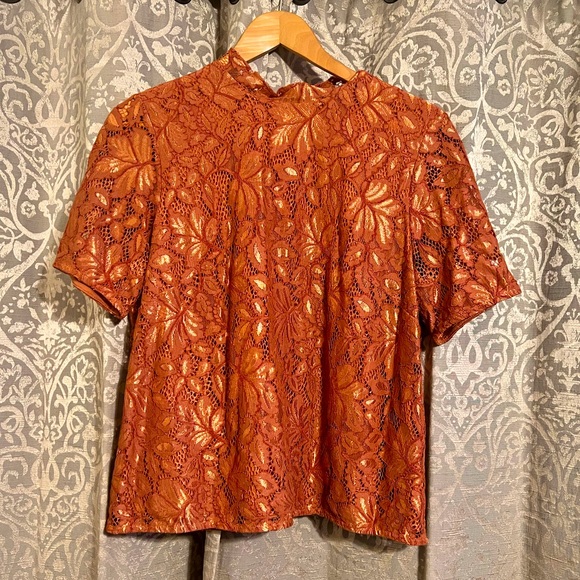 H&M rust colored high neck lace blouse - Picture 1 of 4